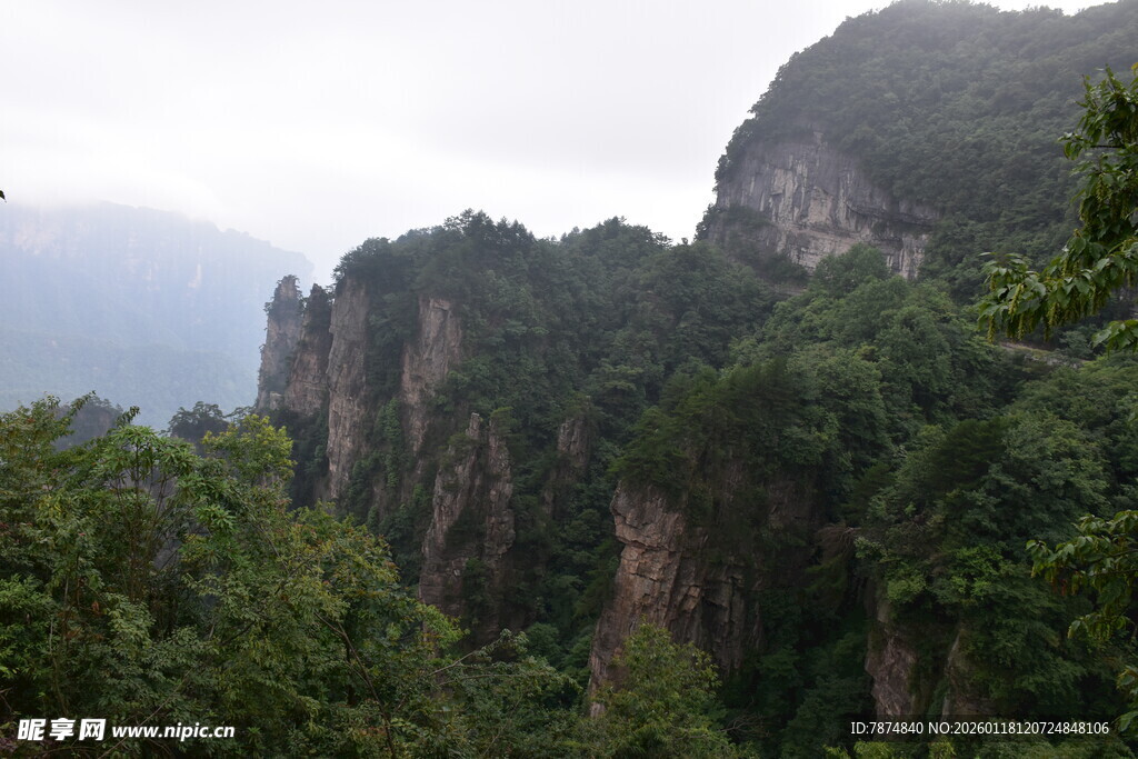 奇峰耸立的山林景观