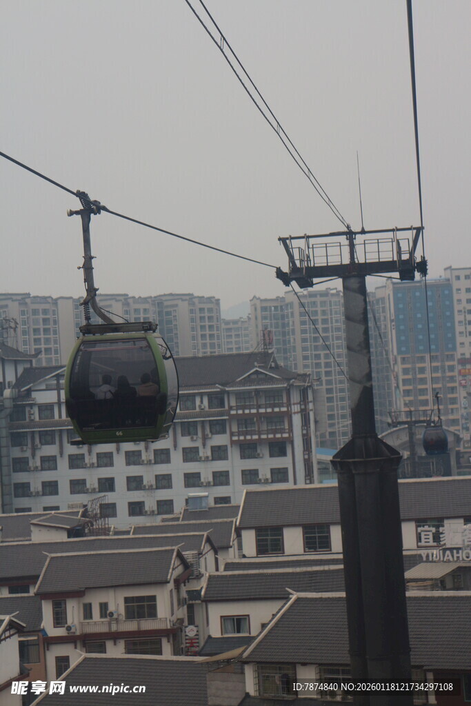城市上空的缆车景观