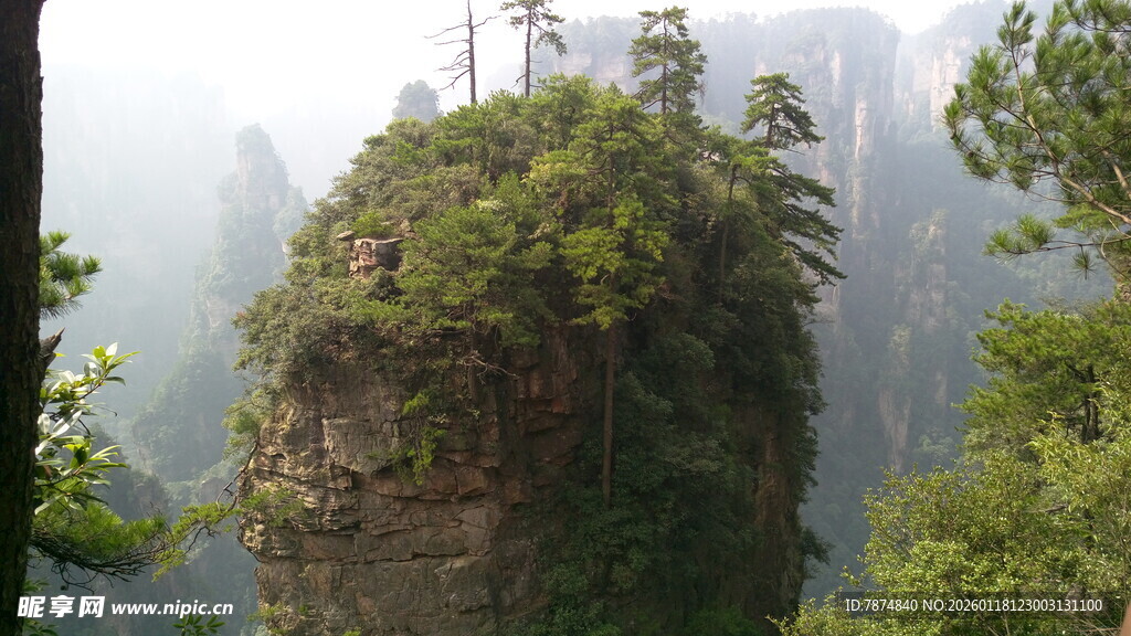 奇峰耸立的山林景观