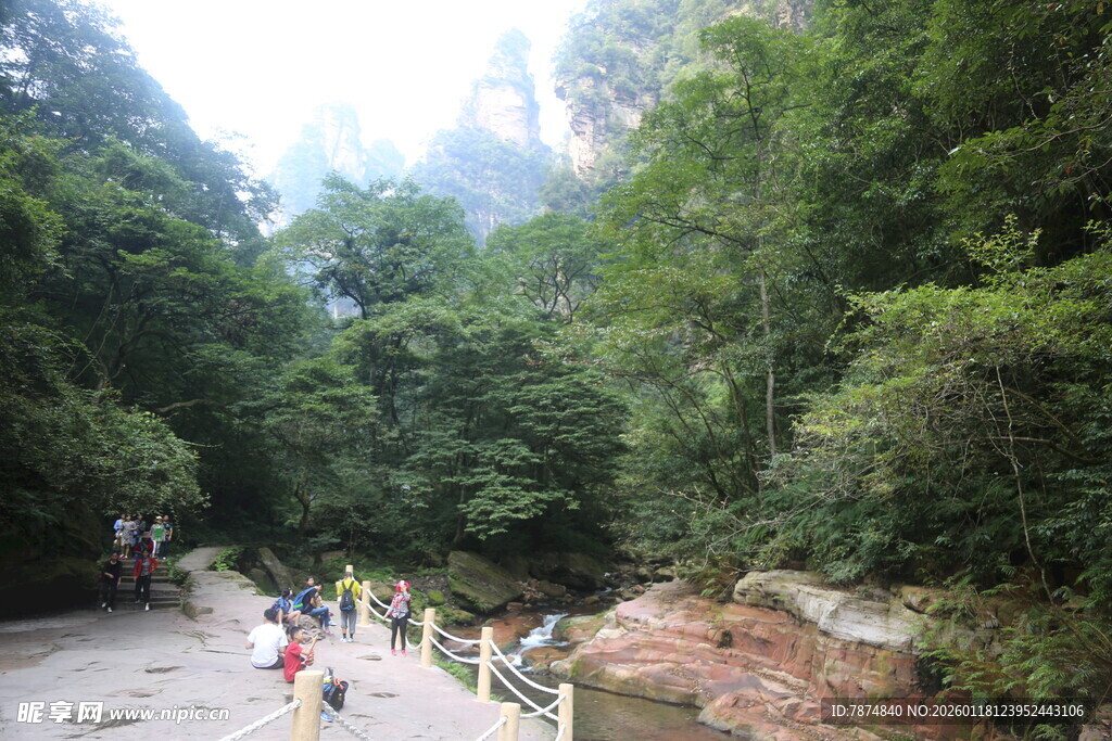 山间小径游人漫步赏景