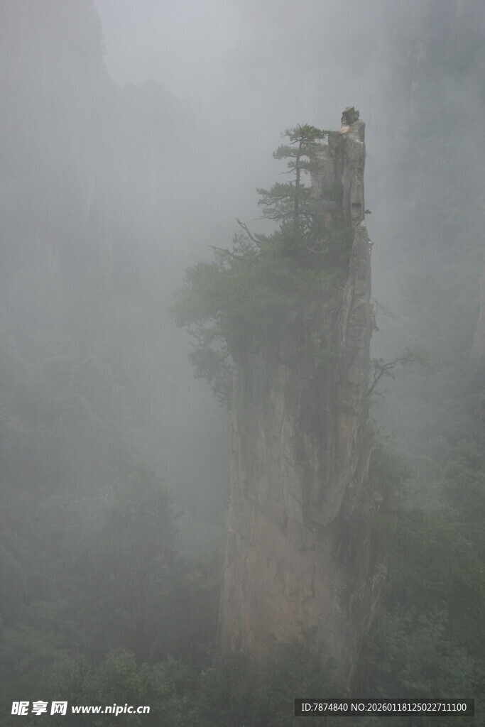 雾中孤峰 一人独立其上