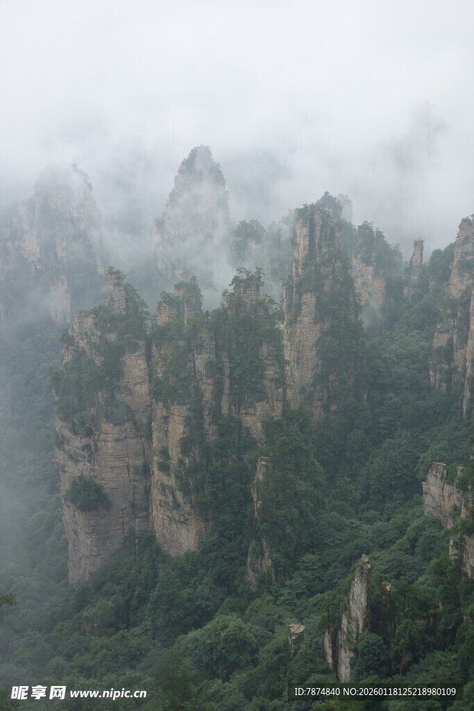 云雾缭绕的奇峰景观