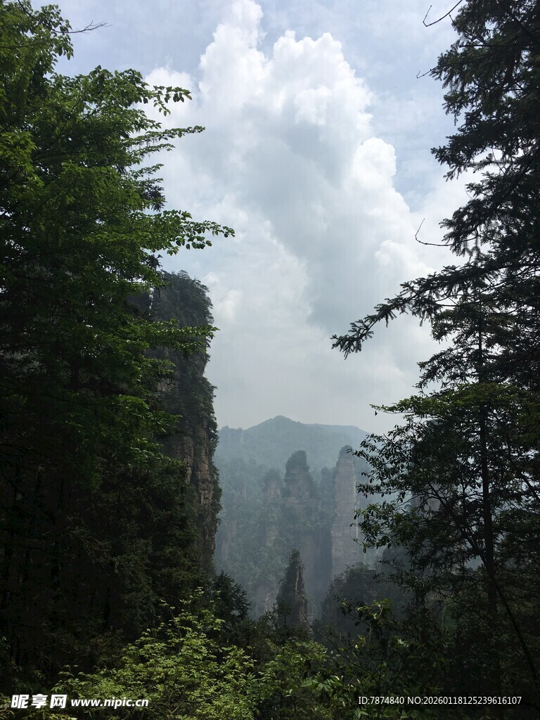 山间云雾缭绕的秀丽景致