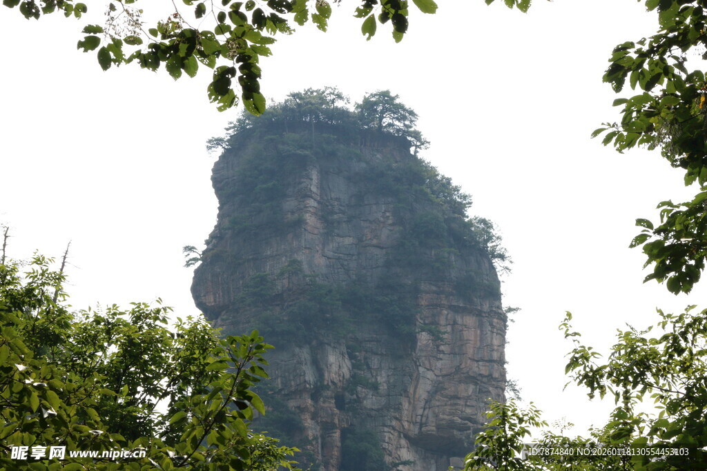 奇峰耸立绿树环绕