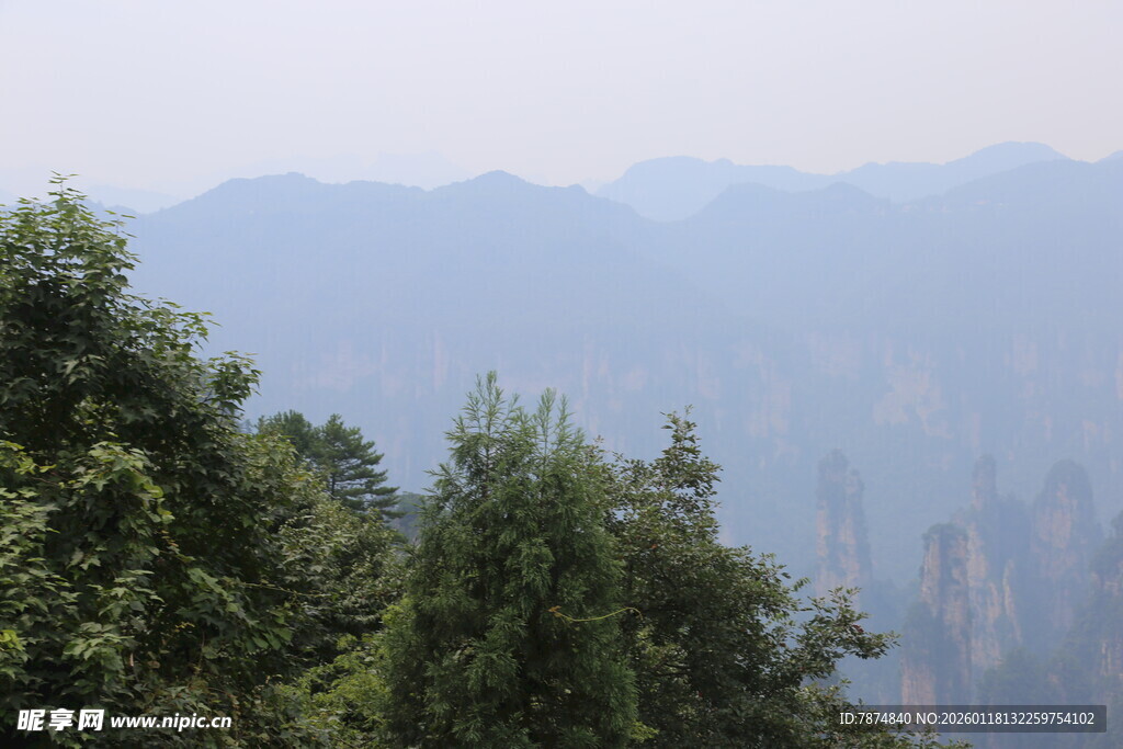 山林间的朦胧远山景色