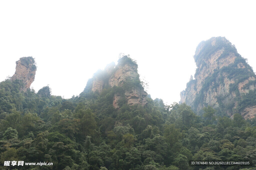 奇峰耸立的山林景观