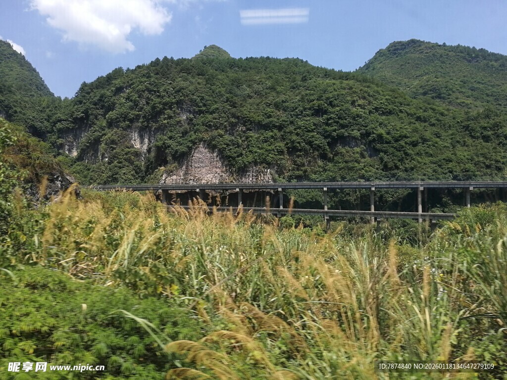 山间绿野中的桥梁风光