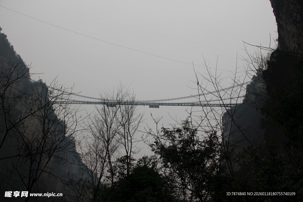 山间悬索桥 自然景致