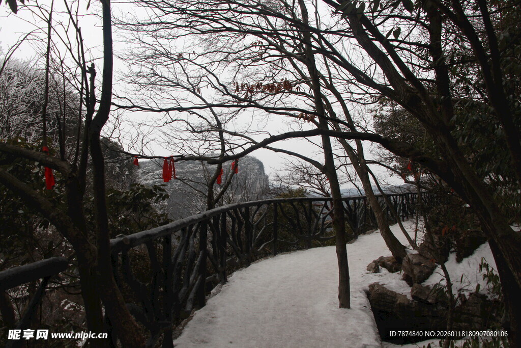 冬日雪景中的河畔小径