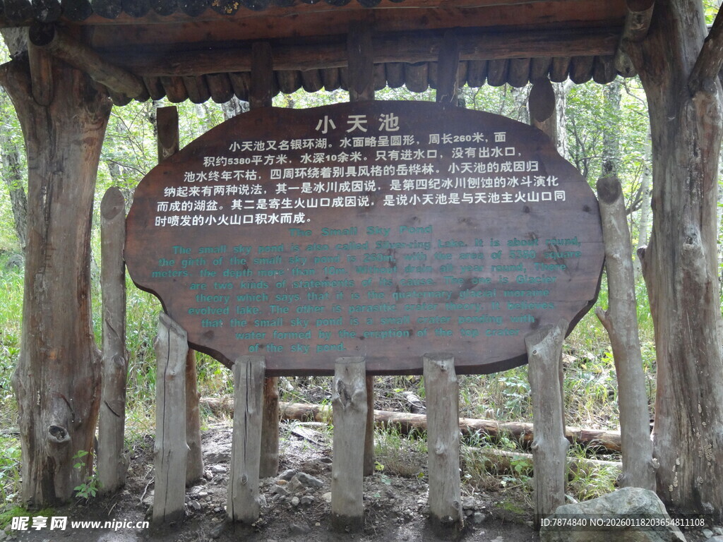 森林中的木质信息指示牌