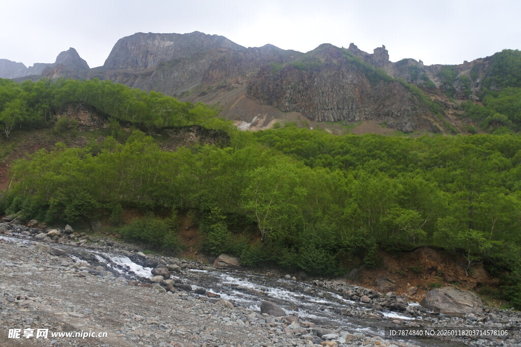 山间绿意与溪流景观