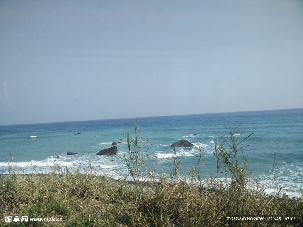 海边景致 海浪与岸边植被