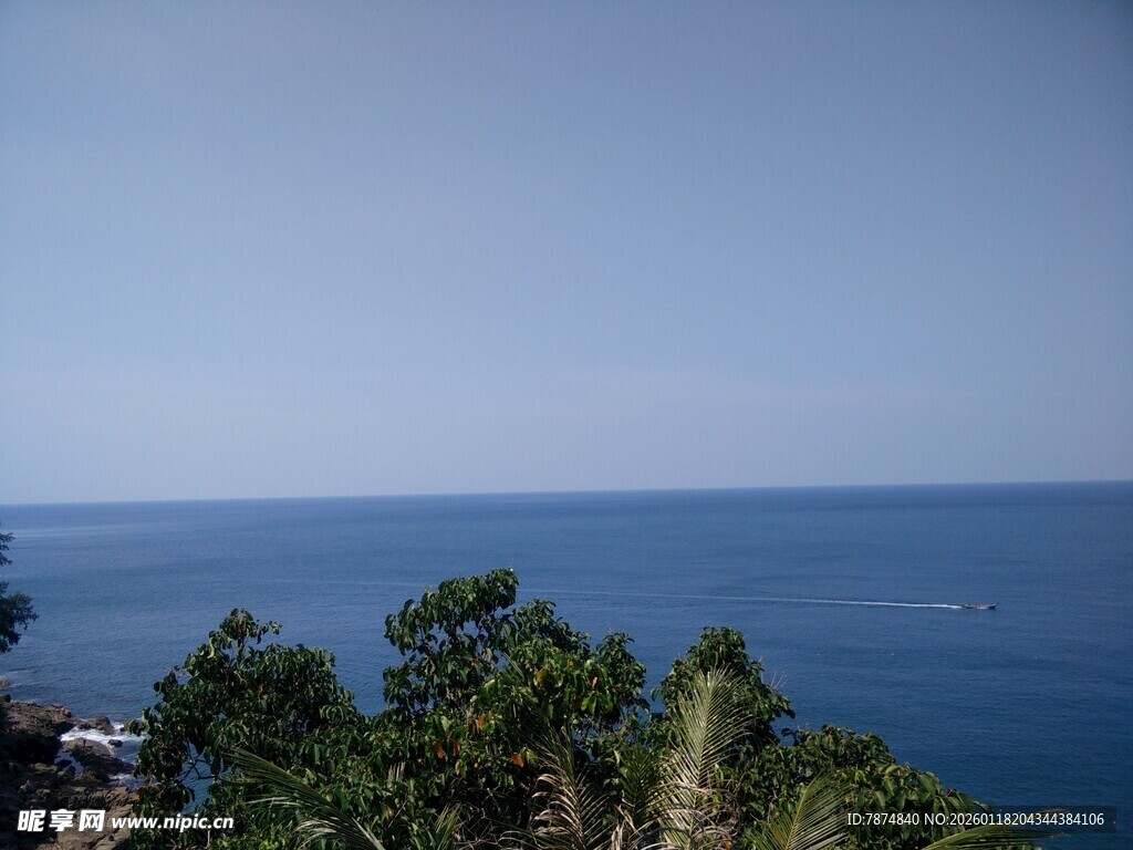 海边绿意盎然的美丽景致