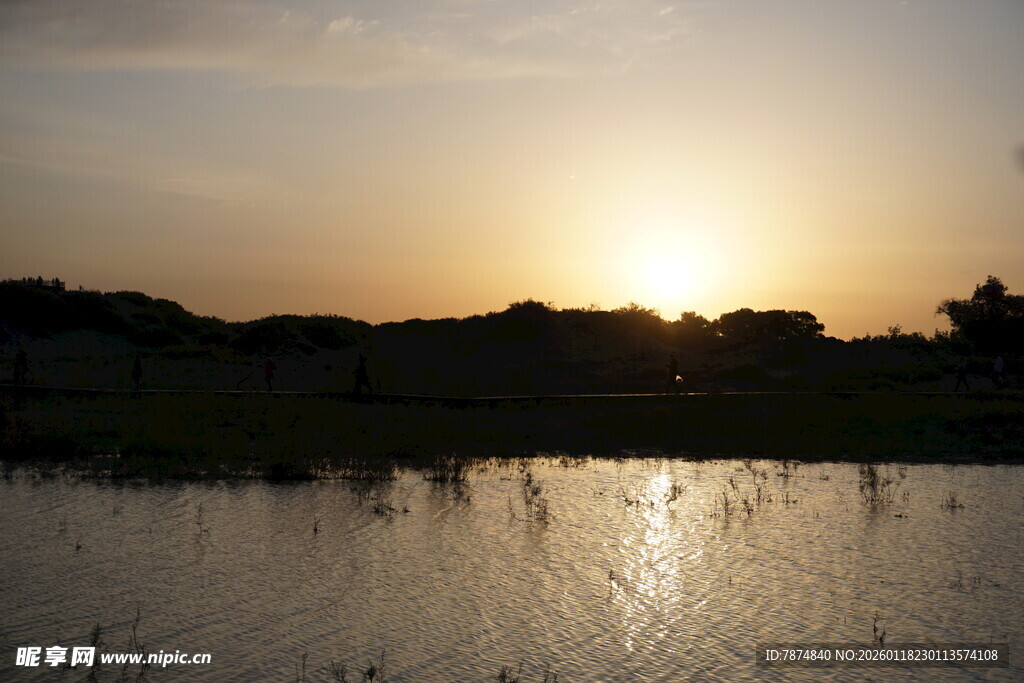 夕阳下的静谧水域景观