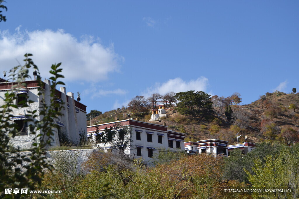 山坡上的藏式建筑风景