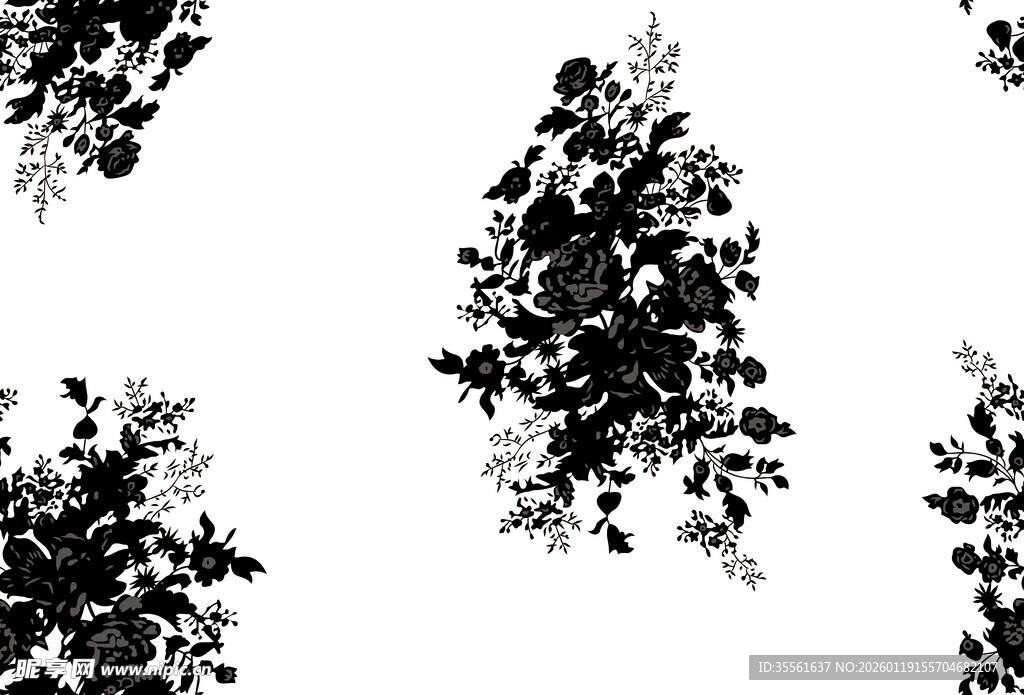 黑白花卉图案纹理背景