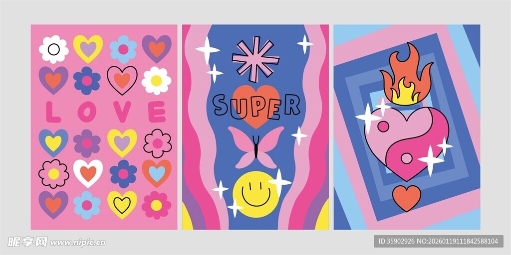 可爱爱心主题插画卡片