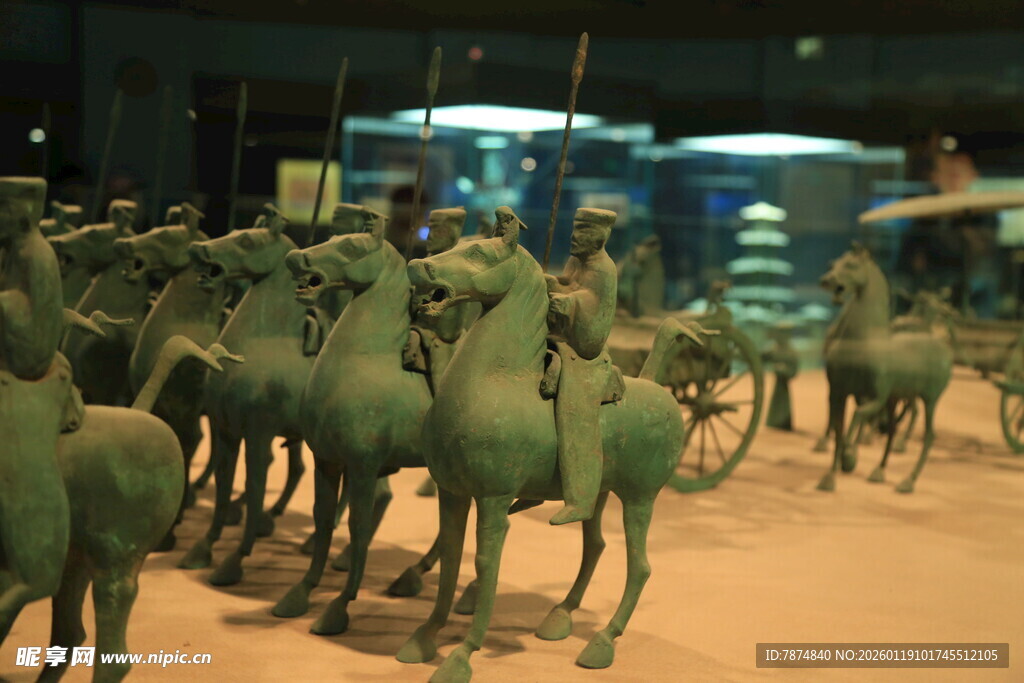 古代骑兵陶俑展示场景