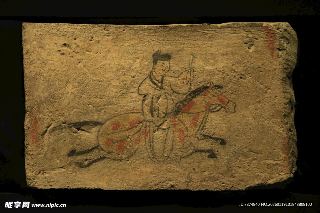古代骑马人物壁画残片