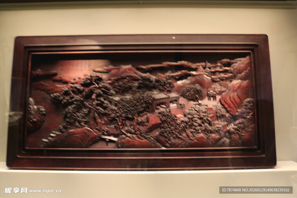 精美木雕山水图案摆件