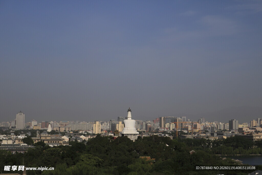 城市天际线与绿树景观