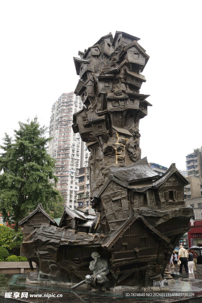 奇特多层雕塑建筑景观
