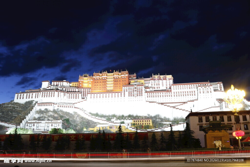 夜幕下的布达拉宫美景