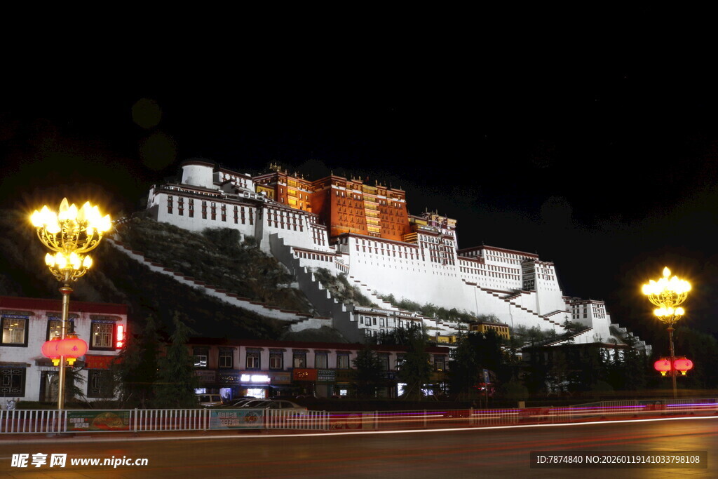 布达拉宫夜景璀璨迷人