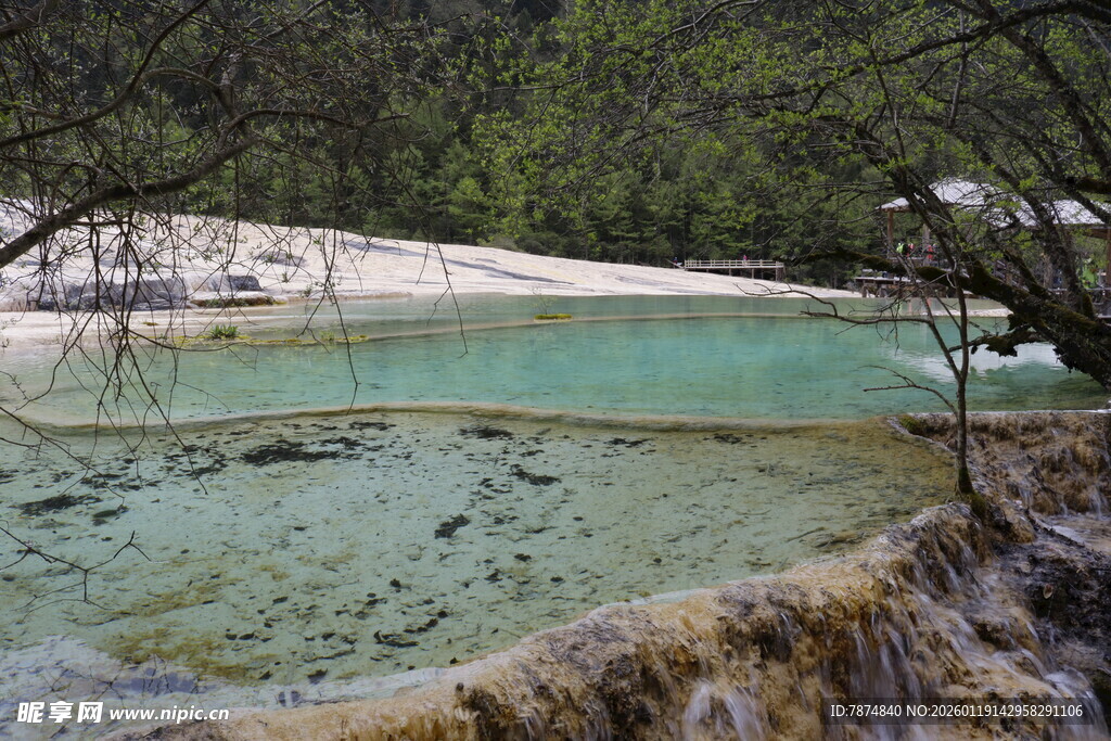 清澈碧绿的山间水域景观