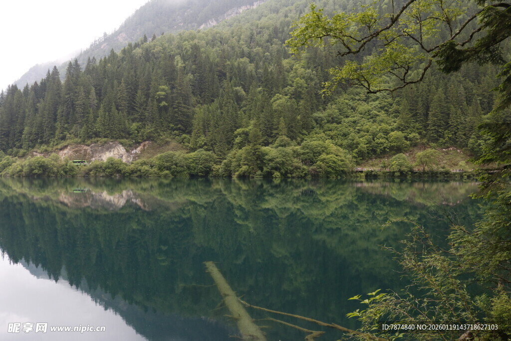 静谧山林中的幽蓝湖水