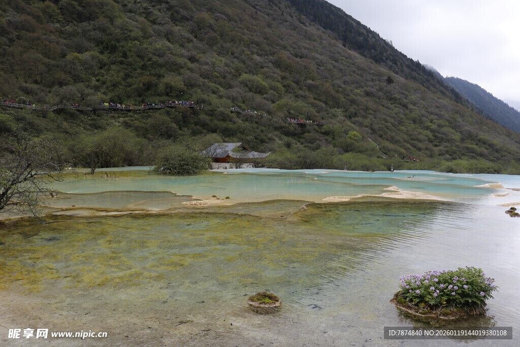 山间清澈多彩水域景观