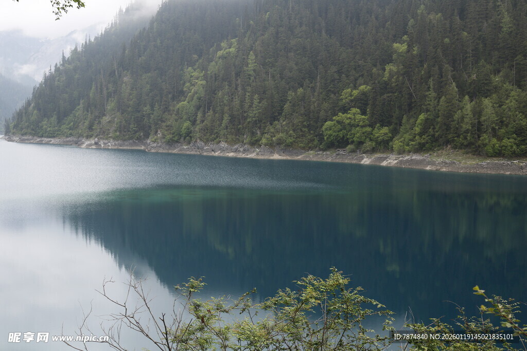 宁静湖景与葱郁山林