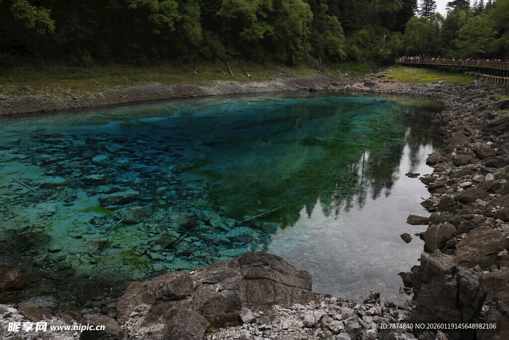 清澈蓝绿色湖水近景