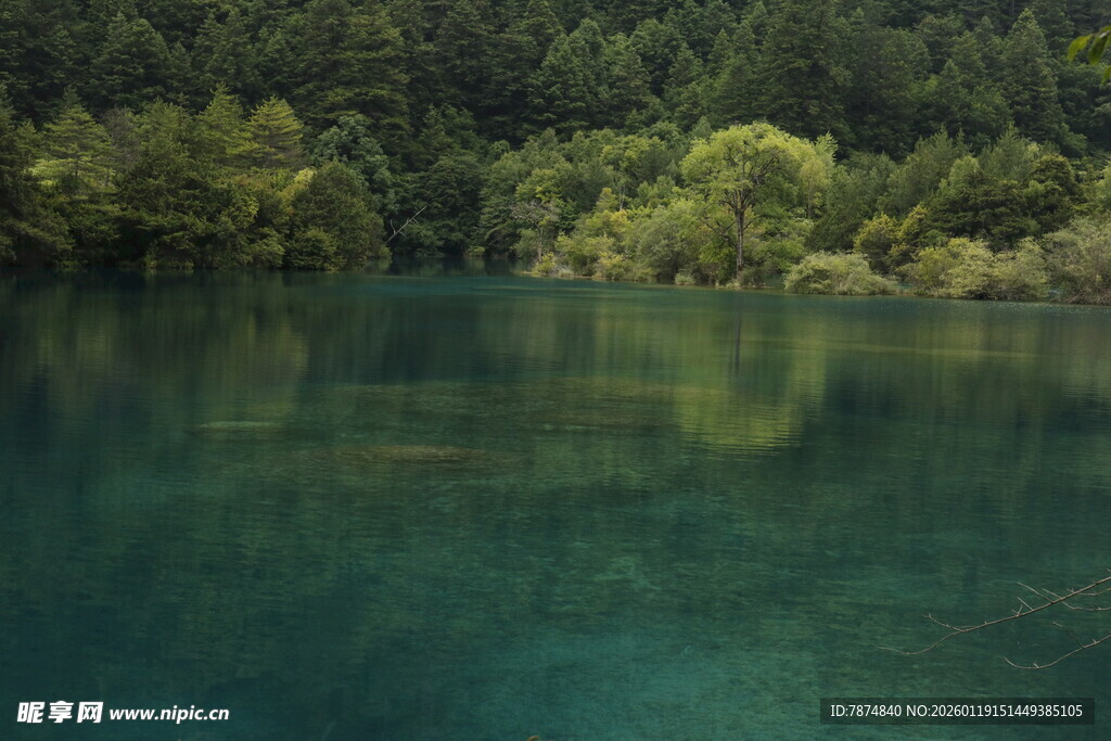 碧绿湖水与葱郁山林