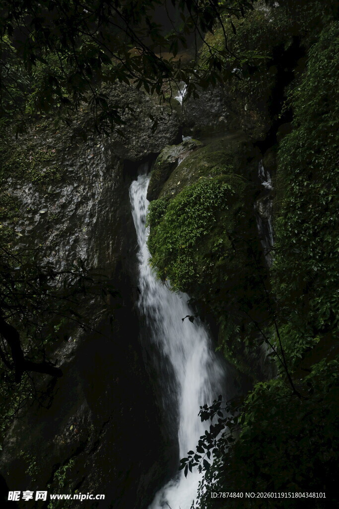 山间瀑布 绿意环绕之景
