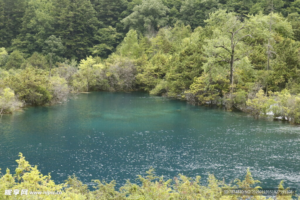山间幽蓝湖泊 绿意环绕