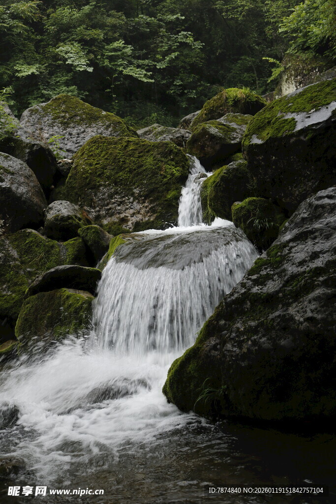 山间小瀑布 绿意环绕之景