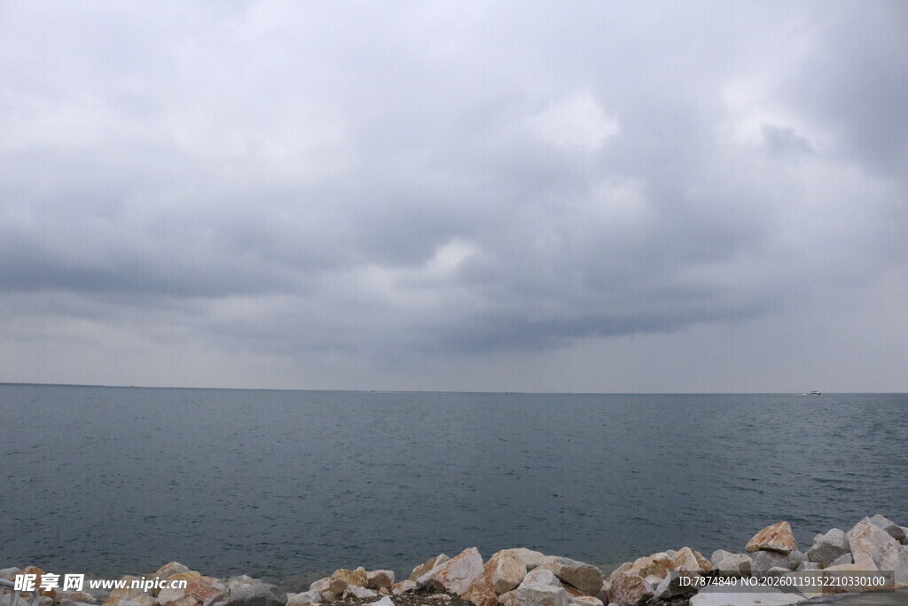 阴天下的海边石岸景观