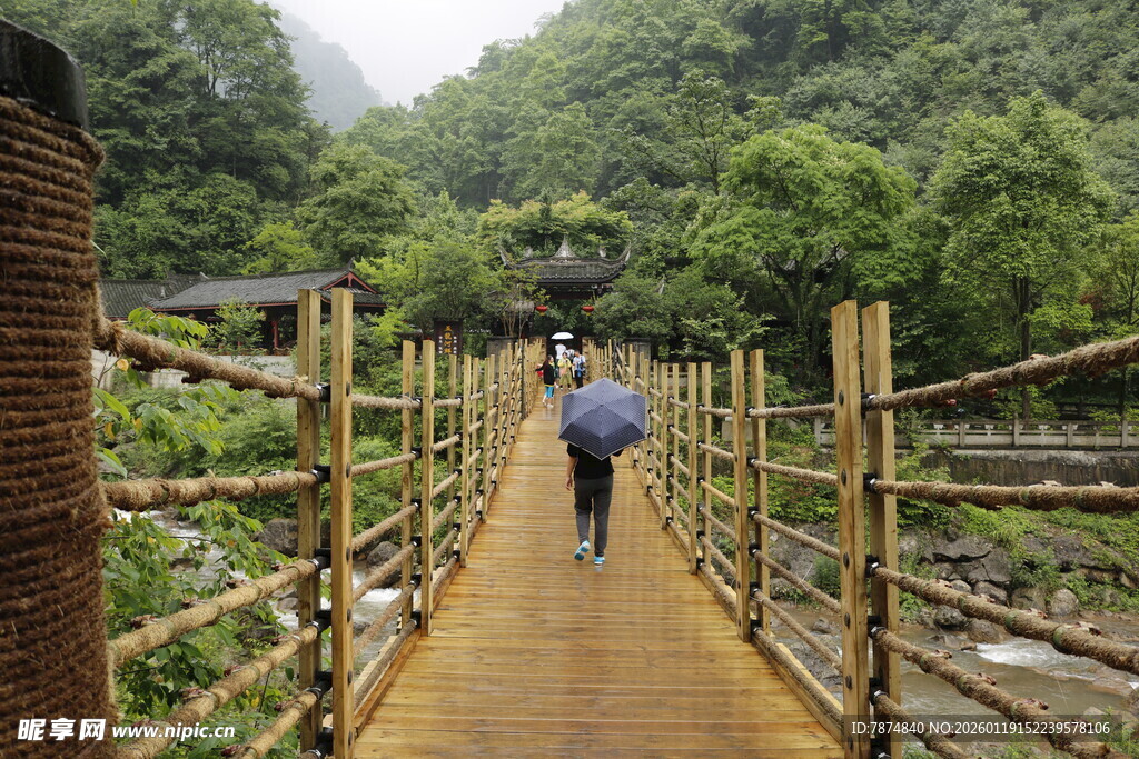 雨中漫步竹林栈道