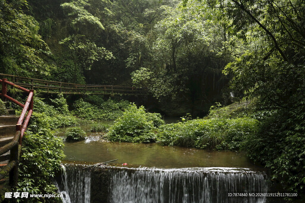 山林间的瀑布溪流美景