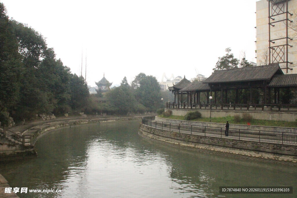 河畔中式景致 静美风光