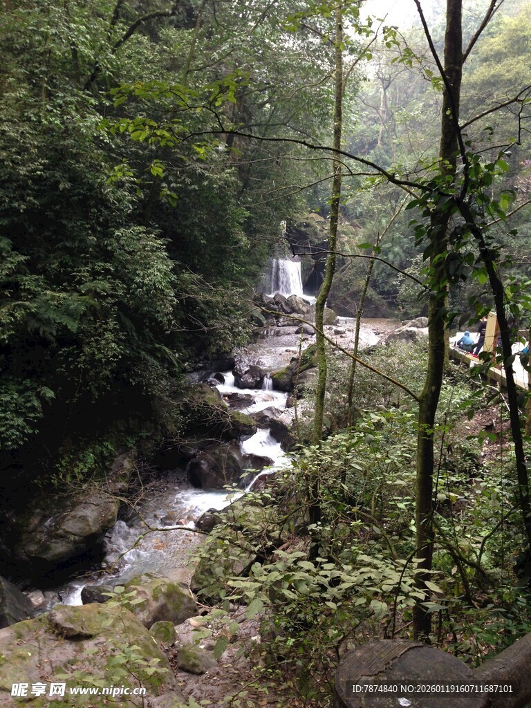 山林间的潺潺溪流瀑布