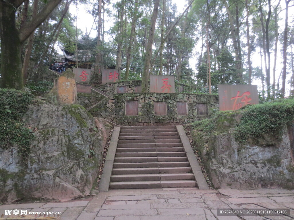 古朴石阶通往林间景致