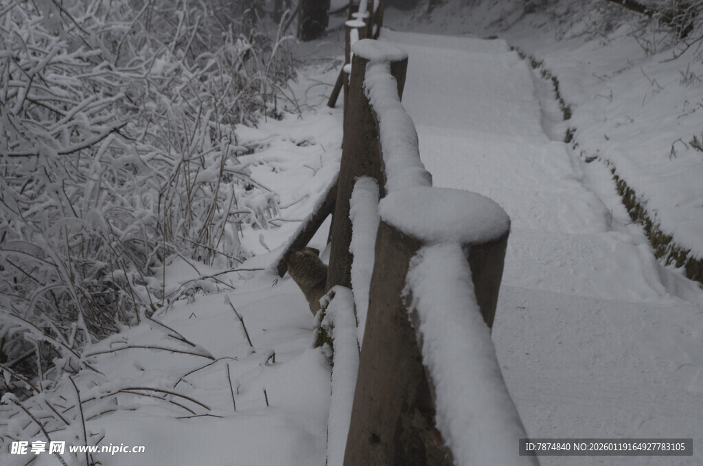 雪覆栏杆 冬日静谧景致