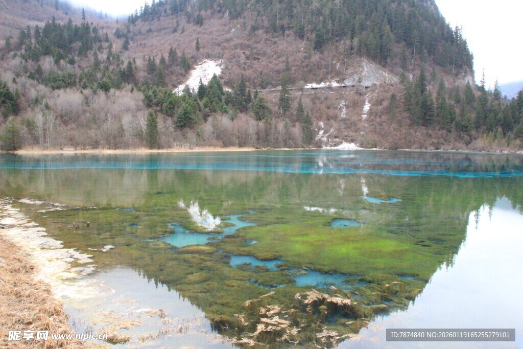 湖畔青山绿水美景如画