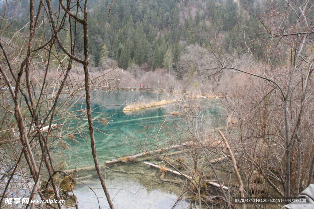 山林间的静谧湖泊景色