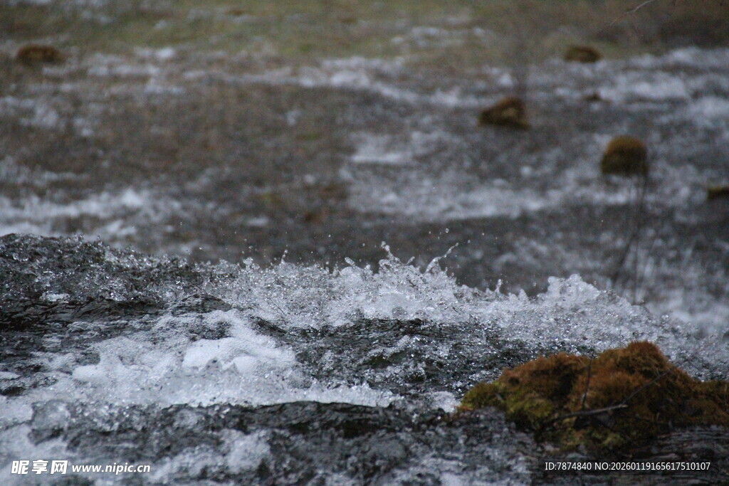溪流中涌动的白色水花