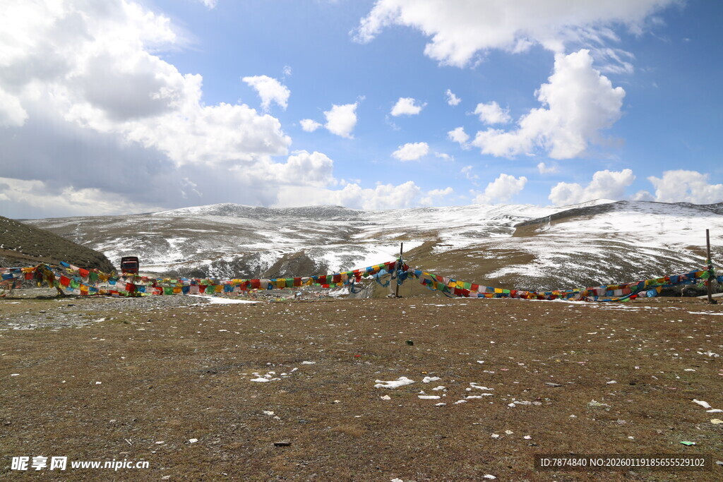 雪山下的开阔原野风光