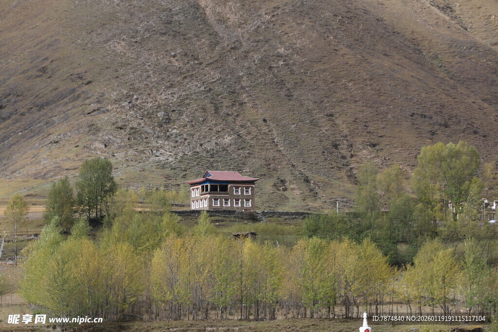 山间小屋伴绿树