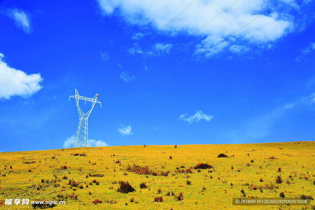 草原上的风力发电景观